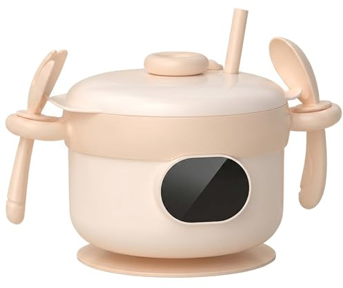 Chauffe-plats pour bébé Bols intelligents rechargeables pour bébé avec doublure en acier inoxydable Chauffe-plats portable à 3 températures avec cuillère et fourchette en paille pour la maison et l