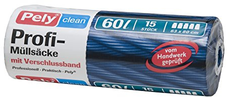 pely 8550 Pelyclean Profi-Müllsäcke, mit Verschlussband, blau, 60 Liter, 15-Stück