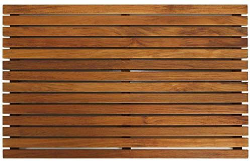 Bare Decor Zen Shower Spa, Fußmatte aus massivem Teakholz und geöltem Finish, Braun, 31.5 W x 19.5 L x 1.5 H