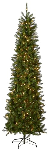 National Tree Company Incluye Luces Blancas preencordadas y Soporte, Abeto Kingswood Slim-9 pies, Verde