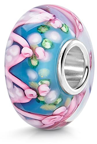 Materia #1487 Breloque en verre de Murano en argent 925 Bleu/rose/vert – Breloque en verre pour bracelet à perles européennes