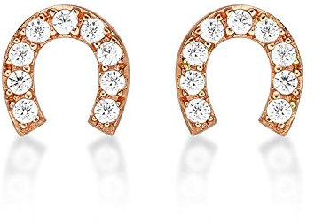 Diamond Treats Petites Boucles d'Oreilles Or Rose en Fer a Cheval pour Femme, Boucles d'Oreilles Femme Or Rose, Boucles d'Oreilles Simple Porte Chance pour Femme et Fille serties de Pierres en Zircons