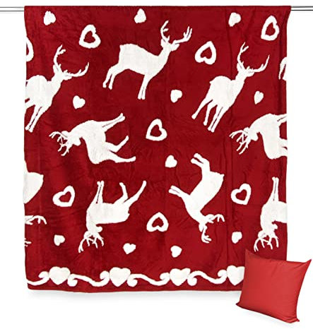 tex family Plaid aus Fleece Sherpa Tirolese Montagna PIZBLANC - cm. 130 x 160