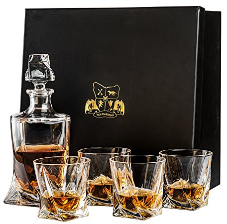 Van Daemon Whisky Decanter (750ml) and Set of 4 Whiskey Glasses (300ml).Ultra Clarity Glass ‘Tasman Twist' for Spirits, Bourbon or Scotch. Perfectly Gift Boxed.