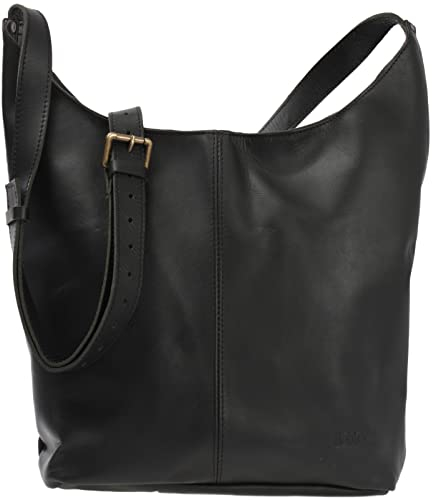 LECONI große Umhängetasche Damen Schultertasche praktische Ledertasche für Frauen Beuteltasche Vintage-Style Damentasche Shopper aus echtem Leder 34x34x11cm schwarz LE0055-wax