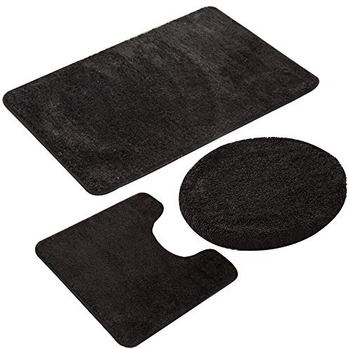 jianyana 3-teiliges Badteppich-Set rutschfeste Mikrofaser Shaggy Weiche Bad Duschmatten Kontur Badteppich WC-Sitzbezug Combo