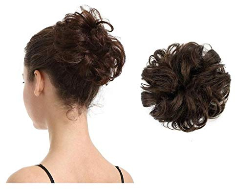 BARSDAR 100% Echthaar Haarteil Haargummi,Gelockt Unordentlich dutt extensions echthaar Haarteil Haargummi Hochsteckfrisuren unordentlicher Haarverlängerung für Damen Mädchen 4# Braun