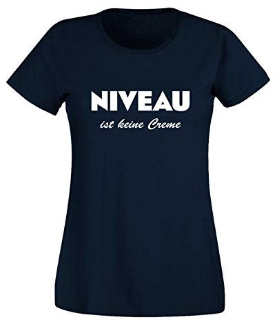 T-Shirt Niveau ist Keine Creme Spruch Humor Fun-Shirt 15 Farben Damen XS - 3XL Haut Creme Logo witzig lustig Party feiern Malle, Größe:M, Farbe:Navy - Logo Weiss