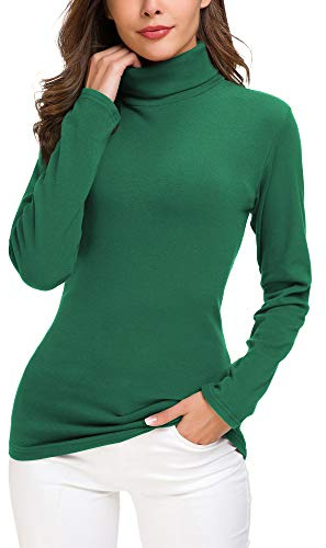 EXCHIC Mujer Casual Ajustado Cuello Alto Jerséis Camisa Manga Larga Elástico Pullover