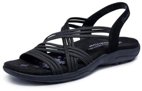 Skechers Women's Reggae Slim Simply Stretch Sandal, Black, 6 Wide