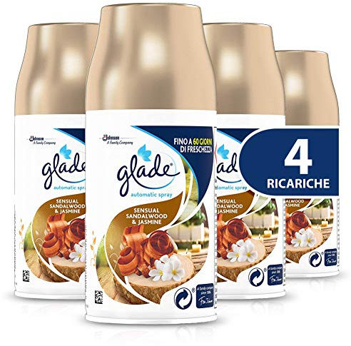 Glade Automatic Spray Nachfüllpackung, Raumduft, sinnlich, Sandalwood & Jasmine, 4 Nachfüllpackungen à 269 ml