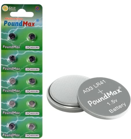 10 batterie alcaline a bottone AG3 LR41LR736 LR41 L736 192 1,5 V PoundMax