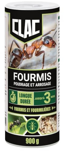 Clac® Poudre Insecticide Anti-Fourmis 900g – Élimine Tous Types de Fourmis et Fourmilières – Action Longue Durée Jusqu’à 3 Mois – Utilisation Intérieure et Extérieure