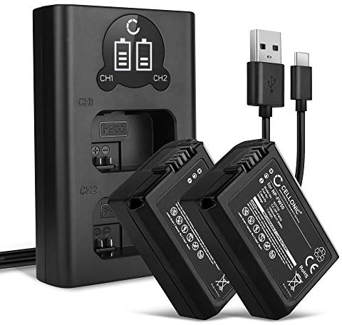 CELLONIC 2x Replacement NP-FW50 Battery + Dual Charger BC-VW1 Compatible for Sony A6000 A6100 A6300 A5100 A5000 Alpha A7 II A7S II A7R II RX10 1080mAh Backup Camera Battery