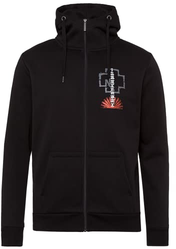 Rammstein Herren Kapuzenjacke Sonne Offizielles Band Merchandise Fan Zipper schwarz mit mehrfarbigem Front, Back und Seiten Print (M)