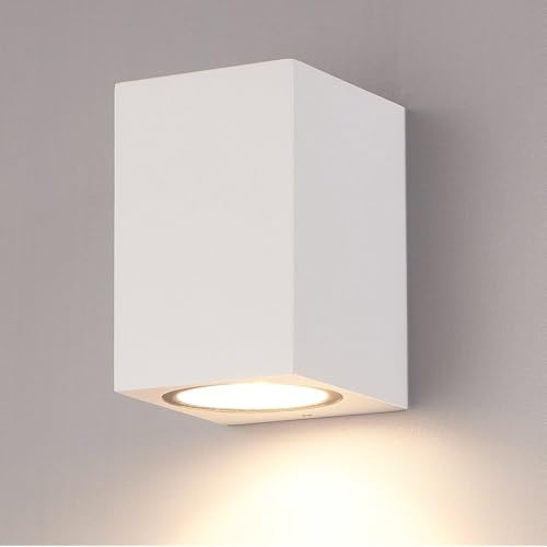 HOFTRONIC Marion - Außenwandleuchte Weiß | Downlight | 1x GU10 4W 345lm 2700K Warmweiß | Aluminium | IP64 Wasserdicht | Außenlampe Wand für Garten, Flur, Badezimmer und Wohnzimmer