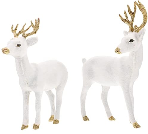 BESTonZON Hirsch Figuren Plüsch Weiß Sikahirsch: Weihnachten Figuren 2 Stücke Tierfiguren Mikrolandschaft Glücksbringer Weihnachtsschmuck Ornament Weihnachtsdekoration