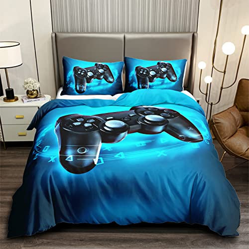 HOSIMA Parure de Lit Gamer pour Enfants Adultes, Ensemble de Housse de Couette pour Manette de Jeu Contrôleur de Jeu Vidéo pour Garçons, Ensemble de Literie Noir avec Taie d'oreiller pour 1 Personne