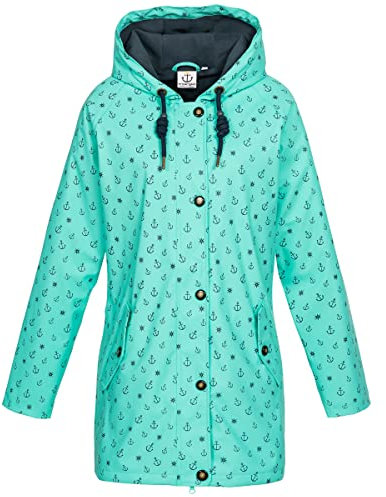 Ankerglut Damen Friesennerz Regenmantel Kapuze Gefüttert Wasserdicht Wetterfest Übergangsjacke #ankerglutwolke Regenjacke, turqoiuse, 36