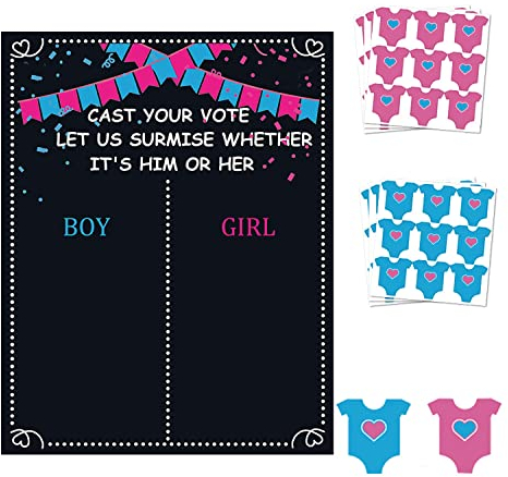 GWAWG 54 Aufkleber.1 Poster Baby Gender Reveal Party Game Set, Geschlecht Reveal Boy oder Girl Voting Game, Geschlecht Reveal Raten Game Party Supplies