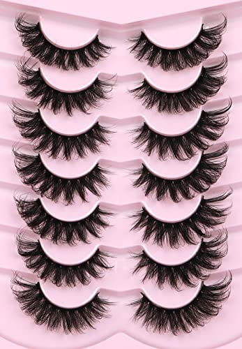 Kiromiro Faux Mink Lashes Fluffy 6D False Eyelashes 17mm Wispy Cat Eye Lashes that Look Like Extensions Strip Lashes Pack