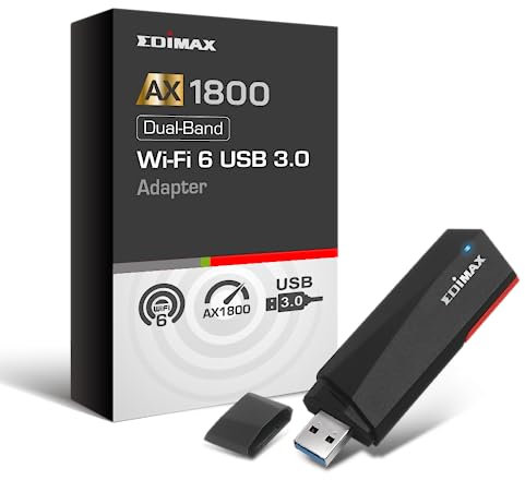 EDiMAX Wi-Fi 6 AX1800 USB 3.0 Adapter - Dual Band, 1201Mbps (5GHz), 573Mbps (2.4GHz), MU-MIMO + OFDMA for Lower Latency and Multiple Streams, Windows 10/11 Support, EW-7822UMX