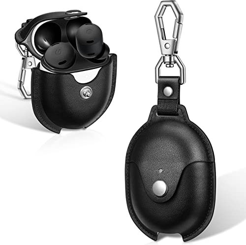 Fintie Protective Case for Google Pixel Buds Pro 2 (2024) / Google Pixel Buds Pro (2022), Premium PU Leather Slim Fit Metal Snap Closure Portable Cover Skin with Keychain, Black