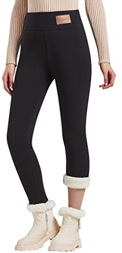 JK SUE JONES Damen Winter Warme Dicke Leggings Fleece Gefüttert Dehnbar Weich Thermo Sherpa Hose Hohe Taille Strumpfhose, Schwarz, X-Groß