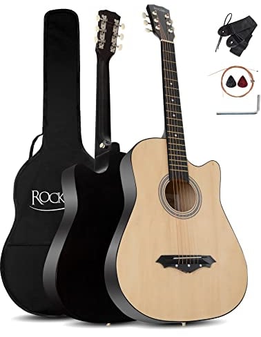 Rocktile WSD-5C-NT Slim Line Set Chitarra Western - Chitarra Acustica Dreadnought - Corpo in Tiglio - Manico: Catalpa - Set con Borsa, Corde di Ricambio, Tracolla e Plettro - Natural