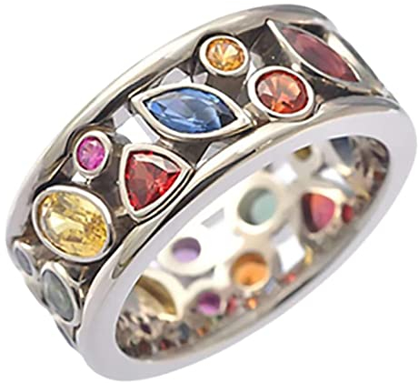 Lecerrot Quarzkristallring, Moissanite-Spinnerring, Ionix-Therapie-Frauen-Quarzkristallring, bunter Fidget-Spinnerring, modischer runder Angst-Fidget-Ring, Zirkonia-Design-Vintage-Ring