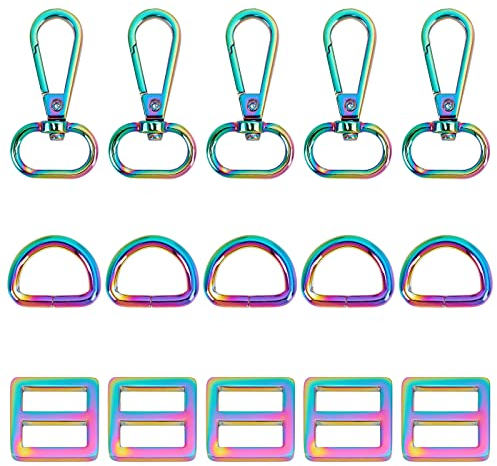 GORGECRAFT 3 Stil 15St Regenbogen-Drehhaken-Klauenverschluss Mit Buntem Drehhaken Mit D-Ringen Und Tri-Glide-Schiebeschnallen Zur Herstellung von Schlüsselbändern Hundehalsbändern Taschen Geldbeuteln