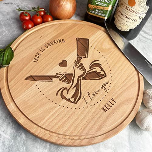 Wood Round I Love You Male Cooking Kitchen Knives Personalised Chopping Board