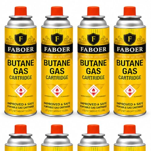 Faboer 4 Pack Butane Gas Canisters - EN417 Camping Gas Bottle Canister Cylinders for BBQs, Weed Burner, Blowtorch & Stoves, Reliable Propane Refill, Long-Lasting & Safe for Festivals, Outdoor Cooking