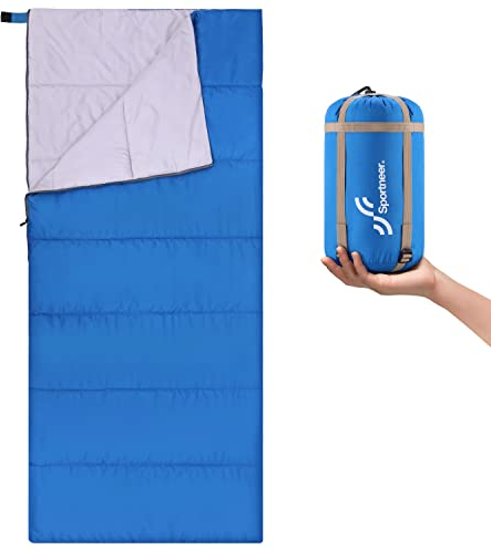 Saco de Dormir Compacto Sportneer el Verano para Clima cálido, Ligero, portátil, Saco de Dormir para Adultos, niños, para Camping, Senderismo, mochilero y al Aire Libre, 15℃~25℃, Azul