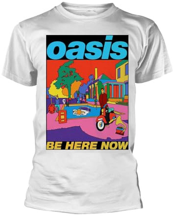 Oasis T Shirt Be Here Now Illustration Band Logo Official Unisex White S