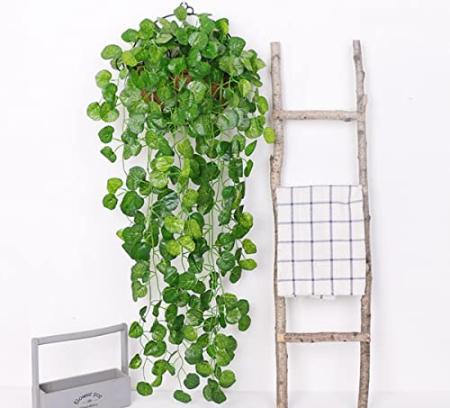 HAOSHICS Artificial Hanging Plants Fake Ivy Vine Fake Ivy Leaves for Wall House Room Patio Indoor Outdoor Home Shelf Office Decor (crabapple leaves-A,2)