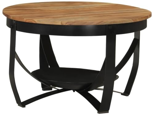 vidaXL Table Basse, Table Basse Ronde, Bout de Canapé de Salon, Table d'Appoint Intérieur, Industriel Rétro, Bois Massif Acacia et Fer 351673