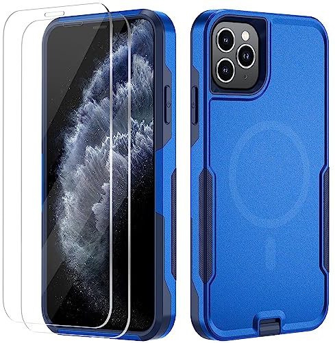 Xmon Magnetic Case for iPhone 11 Pro Max [Shockproof] [Dropproof] [2PCS Tempered Glass Screen Protector] Heavy Duty Phone Case Cover for Apple iPhone 11 Pro Max 6.5 inch (Dark Blue)