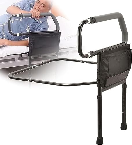 Medizinische Bettgitter for ältere Erwachsene, Betthilfsgitter mit einstellbarer Höhe for ältere Menschen, Bettgitter for Senioren und Sicherheitsgriff mit verstellbaren Stützbeinen und Organizer-Tasc