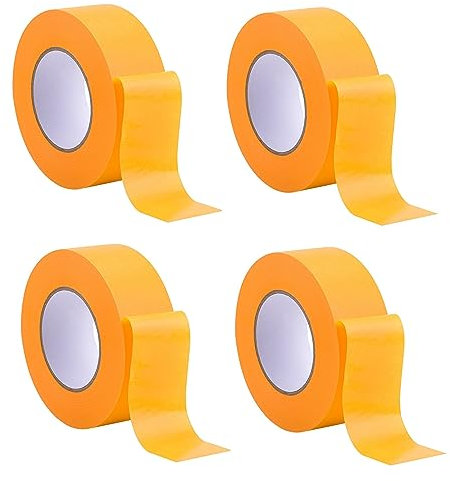 4 x Rollen - Profi Goldband Klebeband 50 m Rolle x 50 mm - Malerband Gold Kreppband - Abdeckband für Maler und Lackierer - Krepp für Innen und Außen - Malerkrepp - Klebeband für Malerarbeiten