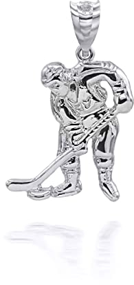 Joyara Sterling Silber Ice Hockey Spieler Charm Anhänger Halskette (Verfügbare Kettenlängen: 40cm - 45cm - 50cm - 55cm) 55cm