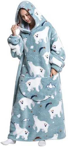 Oversized Blanket Hoodie Adult Hooded Snuggle Blanket Sweatshirt Soft Fleece Thick Warm Comfortable Hoodie with Giant Pocket Extra Long Wearable Blanket Hoodie with Sleeves