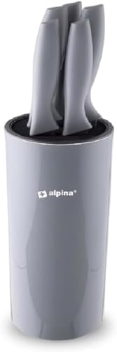 alpina Messerblock mit Messern – Messerblock - 6-teilig – Messerset – Edelstahl – Grau