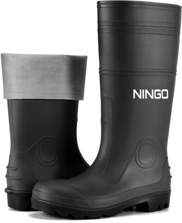 NINGO Men's Steel Toe Rain Boots, Waterproof Rubber Boots, Seamless PVC Rainboots, Puncture and Slip Resistant, Outdoor Fishing Gardening Boots for Men, for Agriculture and Industrial Working