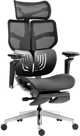 HINOMI X1 Ergonomischer Bürostuhl mit 3D-Kopfstütze mit Fußstütze, Bürostuhl Ergonomisch, Verstellbarer Schreibtischstuhl für Home Office, Ergonomischer Stuhl für Büro(Schwarz,Überhöhe)