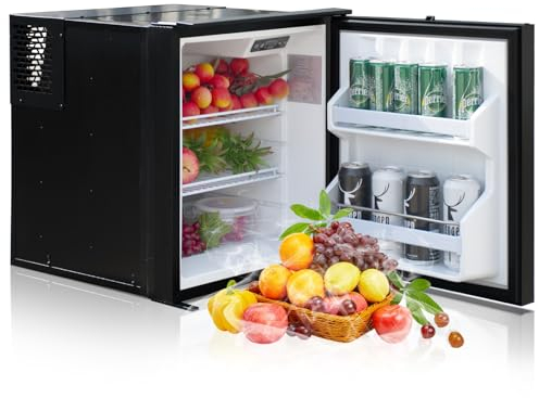 Smad Kompressor Kühlschrank 12V, Wohnmobil Kühlschrank, Camping Kühlschrank, 12V Kühlschrank, Leiser Kühlschrank, 60L, Schwarz