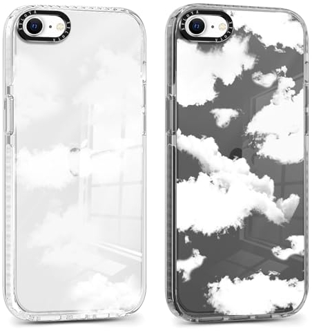 Xylota 2 Pièces Coque pour iPhone 8/7/SE 2020/SE 2022 4,7,Transparente Étui avec Aesthetic Motif Nuage,Souple Silicone Mince TPU Bumper Housse Antichoc Antirayures Protection Case Cover pour iPhone 7