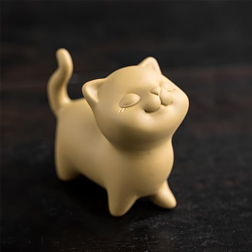 Hormsdar Kung-Fu-Teetablett aus Ton, handgefertigt, niedlich, Glücksstatue, Kung-Fu-Teetablett, Dekoration, Geschenk für Teeliebhaber, Zuhause, Büro, Schreibtisch, Feng Shui Ornament (gelb)