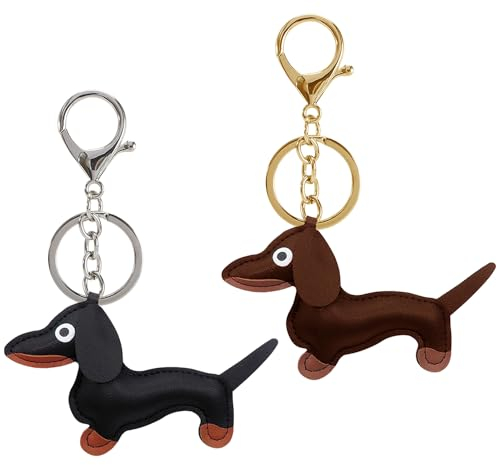 KRYMSON 2 Stück Dackel-Hundeanhänger, Leder-Schlüsselanhänger, Taschenanhänger, süße Anhänger, Geschenke für Tierliebhaber, als Dekoration für Taschen und Schlüssel verwendbar (schwarz, dunkelbraun)