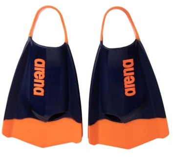 Arena Unisex Adult Powerfin Pro II Swim Training Fins Men and Women Silicone Short Blade Flippers Left/Right Customized, Navy/Orange, Size 4.5-5.5